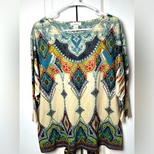 Sundance Green and Cream Graphic Blouse